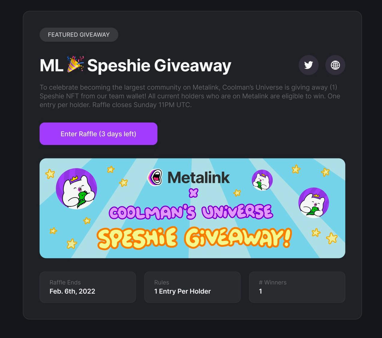 Metalink Launchpad debuts with Coolman's Universe - One click entry into the raffle. 💫