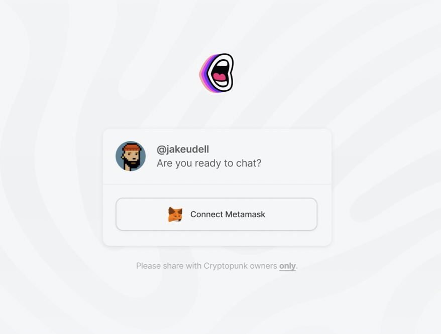 The log-in for Metalink alpha chat for CryptoPunk owners